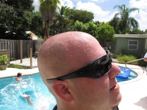 Note the many beads of sweat on BT’s forehead. It was FREAKING hot that day – which explains why most of us were either in the pool or under the patio roof. (Then again, BT would be sweating in the pool. He’d sweat in a wind tunnel. He calls his tank tops “sweaters,” just cuz he sweats so much.)