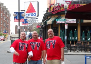In front of the Cask & Flaggon, gfy tour to boston