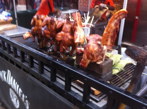Bacon on a stick and beer can chicken -- best stadium food ever