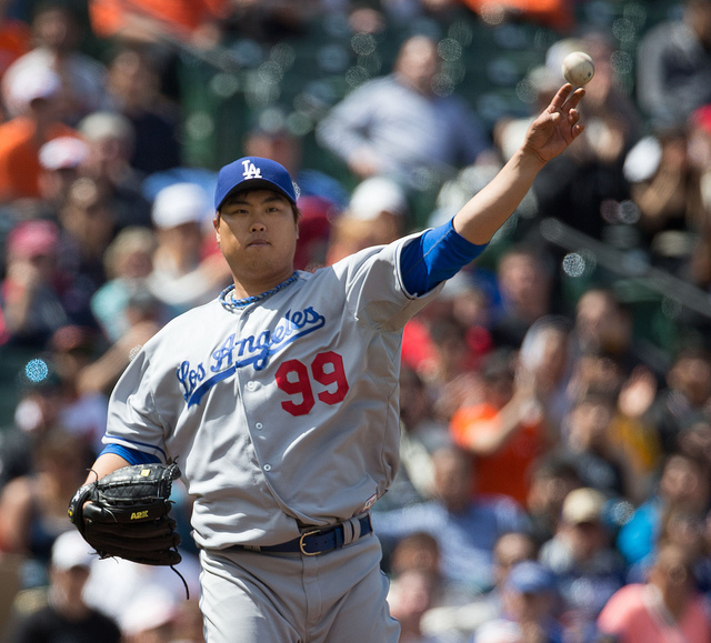 Hyun Jin-Ryu has pitched well in his first season in the U.S., while he has received six wins to supplement his exemplary performance.  Photo by: Keith Allison