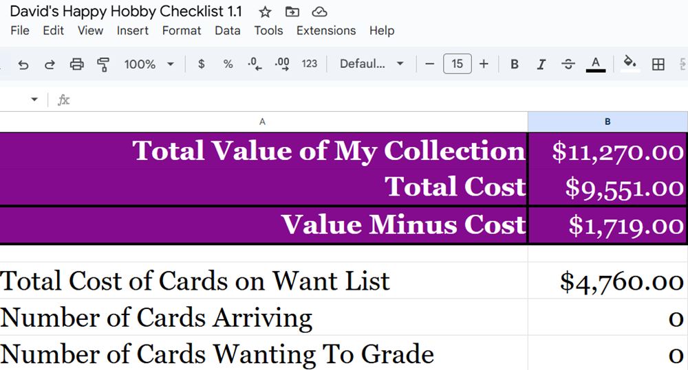 Happy Hobby Collection Checklist - Total Value