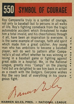 1959 Topps Roy Campanella - Back