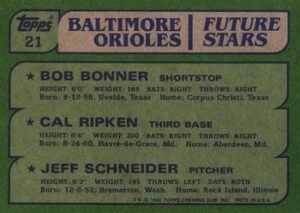 1982 Topps Cal Ripken Jr. Rookie Card back